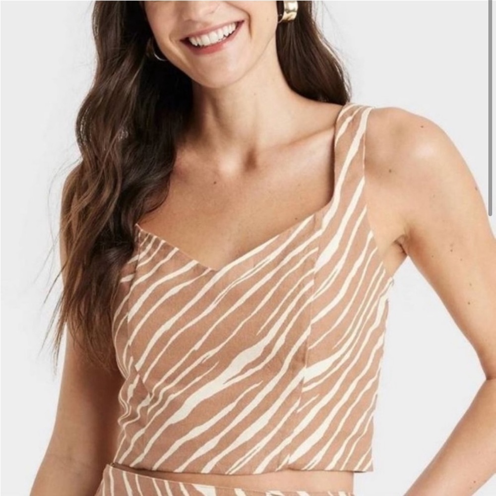 NWT A New Day brown and cream zebra stripes print cropped sleeveless top size 3X
